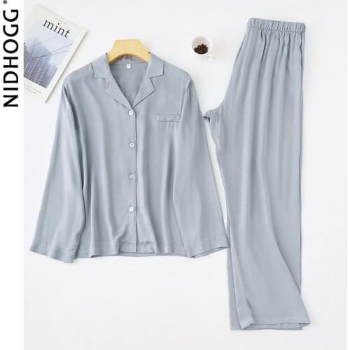 2021 New Ladies Pajamas Fresh Solid Color Sleepwear Viscose Long Sleeve Pyjamas Women Turn-down Collar Lounge Wear Two Piece Set