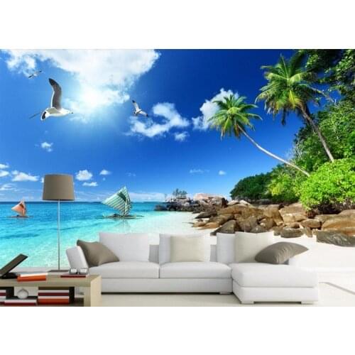 Custom photo 3d wallpaper Non-woven mural Coconut palm beach scenery decoration painting 3d wall murals wallpaper for walls 3 d
