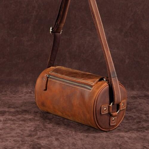 SF061 Mens Shoulder Messenger Bag Crossbody Case Sling Rounded Bags Vintage Genuine Real Cow Leather New Gift Unique