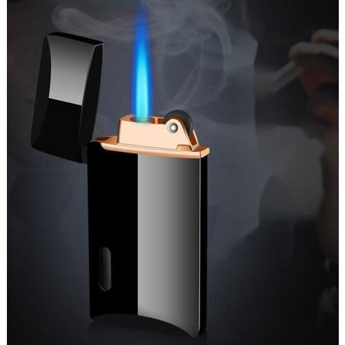 Blue Flame Straight Windproof Lighter Personality Gift Inflatable Grinding Wheel Metal Lighter