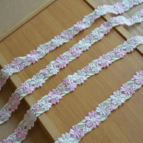 15Yards/Lot Pink Light Yellow Mixed 2.5cm Wide Venise Lace Trim Embroidered For Lingerie Crafts Material Skirt Garment Fabric