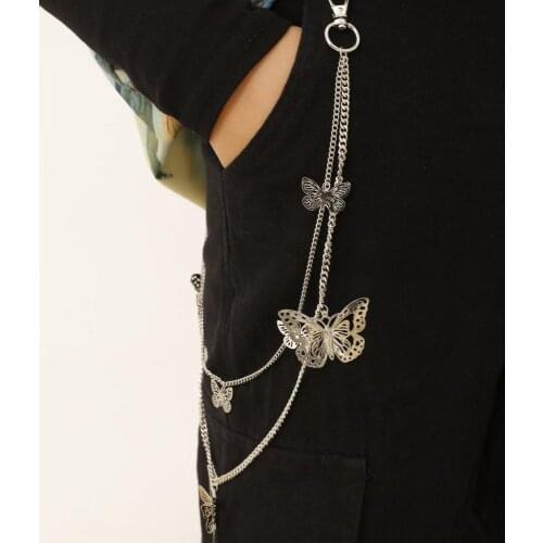 Punk Streetwear Butterfly Biker Jeans Vintage Link Pants Waist Belt Chain Wallet Chain Fashion Hip hop Party Jewelry Unisex