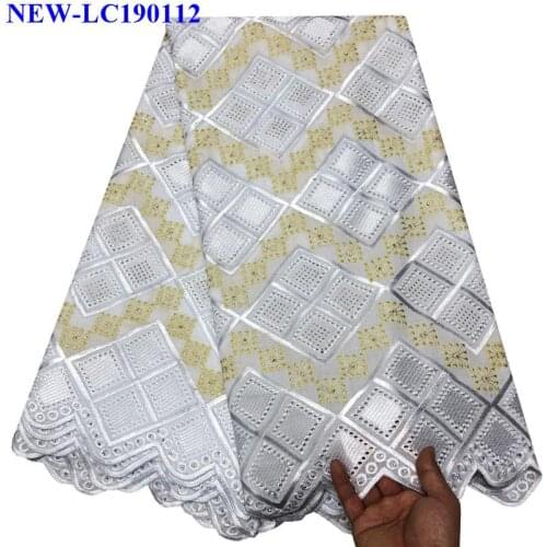 High Quality 100% Swiss cotton Lace 2017 African Voile Swiss Lace Fabric African with Stones Lace Fabric 5 yards For Party Dress