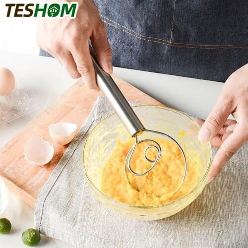 New Premium Stainless Steel Egg Beater Flour Agitator Danish Agitator Whisk Stick Oak DIY Bread Dough Gadget Big Size