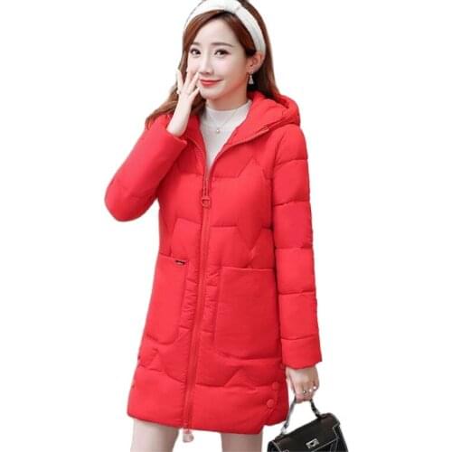 Overcoat Parka New 2021 Female Cotton Clothes Mid-Long Women Outerwear Draw Back Slim Padded Hood Down Cotton Ladies Jacket