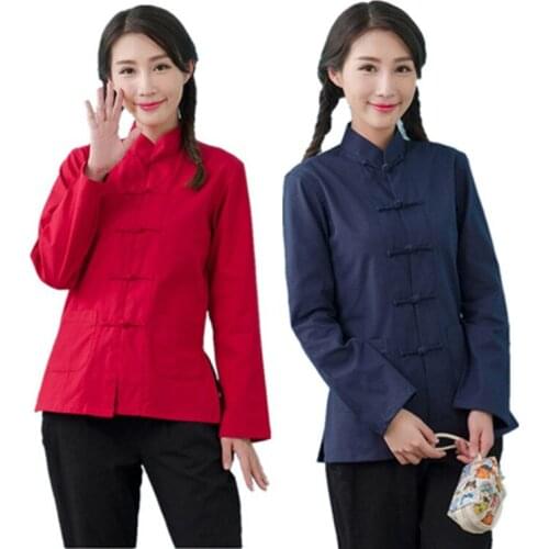 Women Spring Chinese Long Sleeve Tang Suit Jacket Cotton Linen Clothing Traditional Kung Fu Shirts