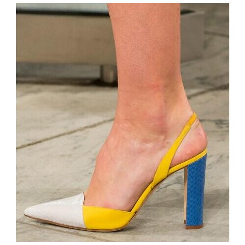 Carole Levy Runway Thick Heels Pumps Woman Sexy Pointed Toe Mixed Colors Leather Shoes Cutouts High Heel Sandal