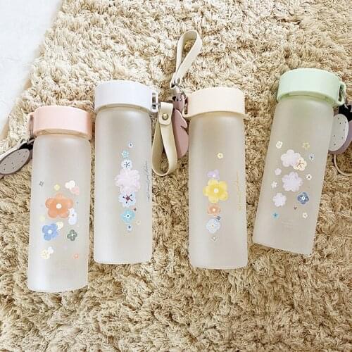 2020 New Cute Flower Frosted Glass Cup Student Creative Brief Heat-resistant Cups Drinkware 350ml Travel Portable Water Bottles