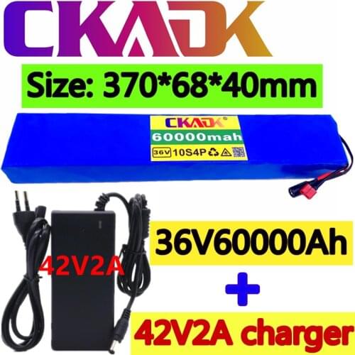 2021 Original 36V battery 10S4P 60Ah battery pack 1000W high power battery 42V 60000mAh Ebike electric bike BMS+42V2A Charger