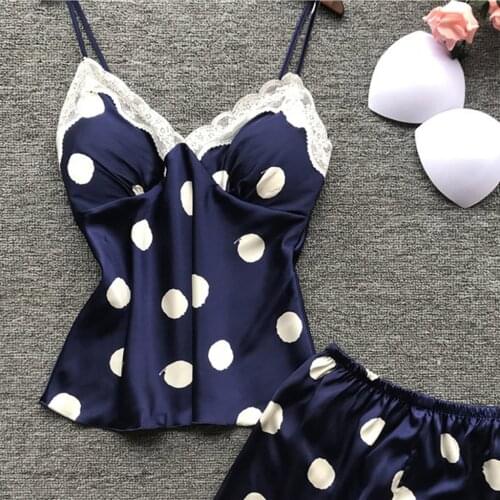 2021 Womens Sexy Lingerie Satin Sling Lace Dot Sleepwear Lingerie Nightwear Underwear Set High Quality Lingerie fashion