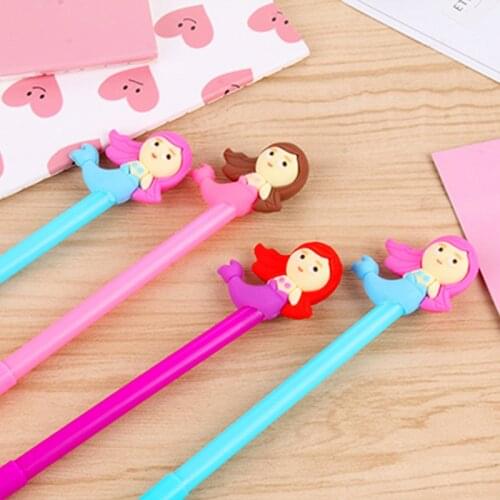40pcs Creative Stationery Mermaid Cartoon Gel Pen Little Fish Man Black Water Pen Office Pen Kawaii Wholesale School Supplies