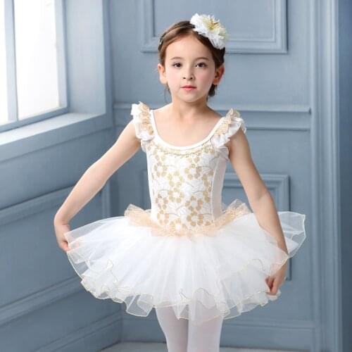 White Swan Lake Ballet Costume Short Sleeve Ballerina Clothes Children Kids Tutu Ballet Dress Lace Ballet Dancewear For Girls
