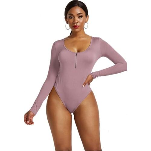 Sexy Deep U Neck Quarter Zip Women Bodycon Bodysuit Y2K Girls Long Sleeve Stretchy Open Stitch Bodysuits for Women Plus Size