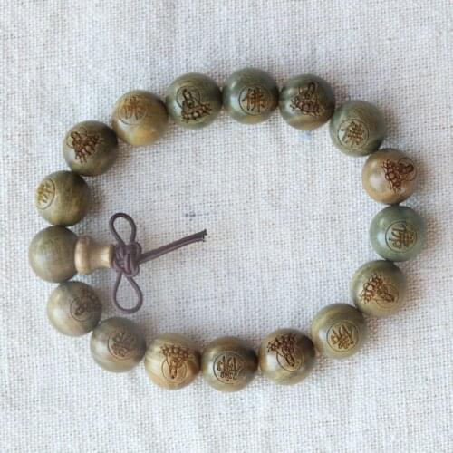 Natural sandalwood beaded green sandalwood beads 12mm ladies bracelet elastic bracelet Buddhist prayer yoga wooden beads
