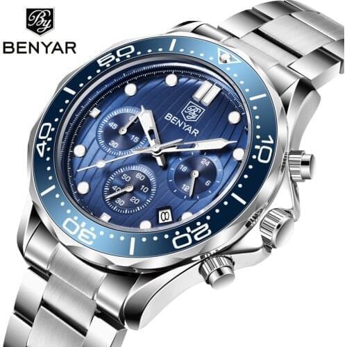 2020 New BENYAR Mens Watches Top Brand Luxury Quartz Wristwatch Men Business Chronograph Waterproof Clock Man Relogio Masculino