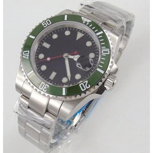 40MM Black Sterile Dial NH35A Business Automatic Mens Watch 21 Jewels MIYOTA 8215 Magnifier Clear Glass Back Bezel Insert