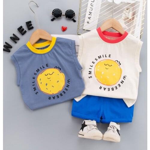 Kids 1-5 Years Toddler Baby Boy Girl Clothes Summer Sleeveless Vest Tops Short Pants 2Pcs Cartoon Print Cotton Sports Outfits
