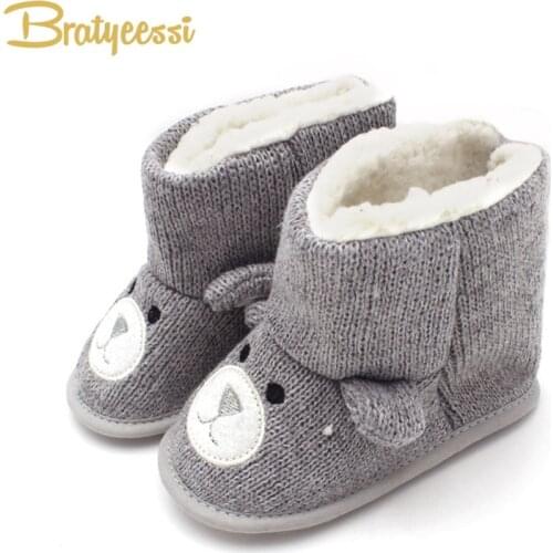 Cartoon Bear Baby Boots Knit Soft Sole Kids Snow Boots Baby Crochet Shoes