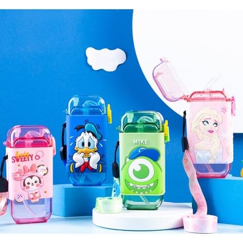Disney Authentic childrens fashion square straw cup new student creative cartoon transparent drop resistant cup