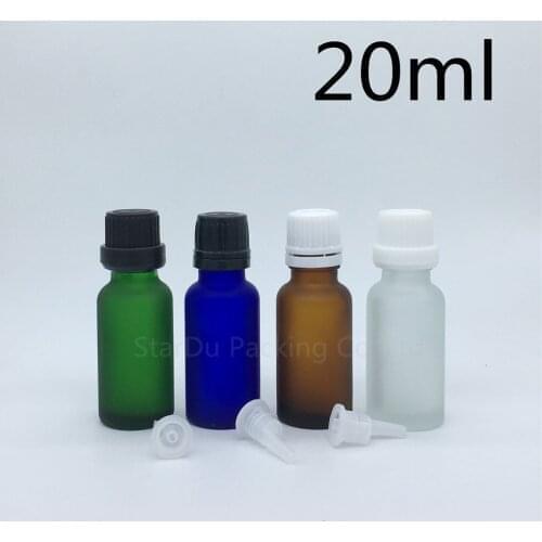 Travel bottle 20ml Green blue amber transparent frosted Glass Bottle, Vials Essential Oil Bottle with tamper evident cap 500pcs