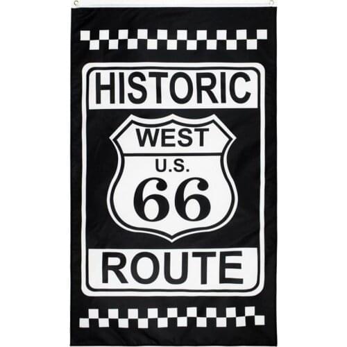 2021 Road Flag Lightweight Portable Decorative West US Route 66 Black White Flag Decoration for Outdoor Accessories Home Decor