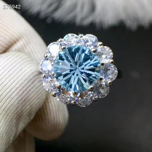 Natural Blue Topaz Ring For Women Lady Men 8mm Beads Lucky Gemstone Adjustable Ring Fashion Jewelry AAAAA