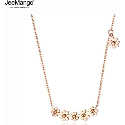 JeeMango Trendy Titanium Stainless Steel Six Daisy Flowers Pendant Necklaces Rose Gold Bohemia Party Jewelry For Women JN17087