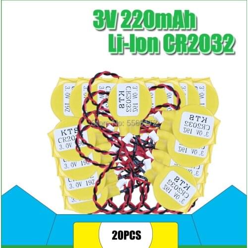 20pcs Original 3V lithium battery KTS CR2032 CR2032W for Computer motherboard battery With weld line plug