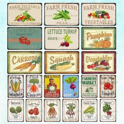 Vegetables Metal Tin Sign Plaque Vintage Tin Plate Wall Art For Kitchen Farm Restaurant Decoration Retro Decor Iron Painting