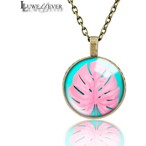Pineapple Necklace 697 25mm Bronze 30mm Wood Rhinestone Double-sided Moon Round Glass Pendant For Women Gift
