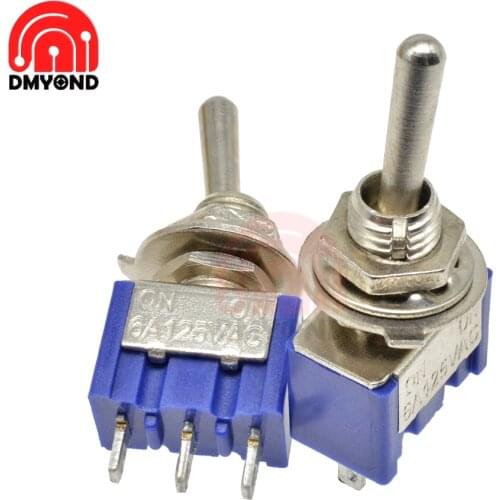 5PCS MTS-102 120VAC 6mm Toggle Switch Single Pole Double Throw SPDT ON-ON 6A 1/4 Inch Mounting 13*8MM 3 Position