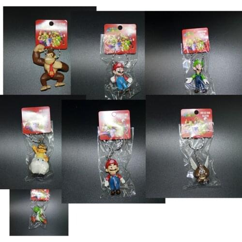 18PCS Mario Keychains Pendant Princess Yoshi Luigi Wario Peach Action Figure Model Toys Figurine Cartoon Keychain Toys 2.5Inch