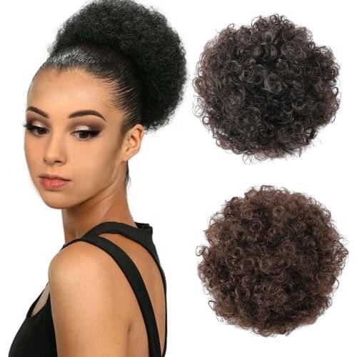 AZIR New Kinky Hair Bun Synthetic Claw Clip Ponytail Hair Extensions Drawsting Short Ponytail Fluffy Afro Short Hair Buns