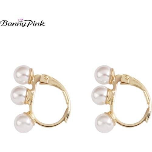 Banny Pink Chic Imitation Pearl Clip Earrings For Women Wedding Statement Earrings Elegant Geo Earrings Fashion Jewelry Brincos