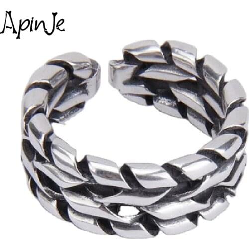 Apinje Thai Silver Open Rings 925 Sterling Silver Ring for Men Gothic Punk Fashion Jewelry