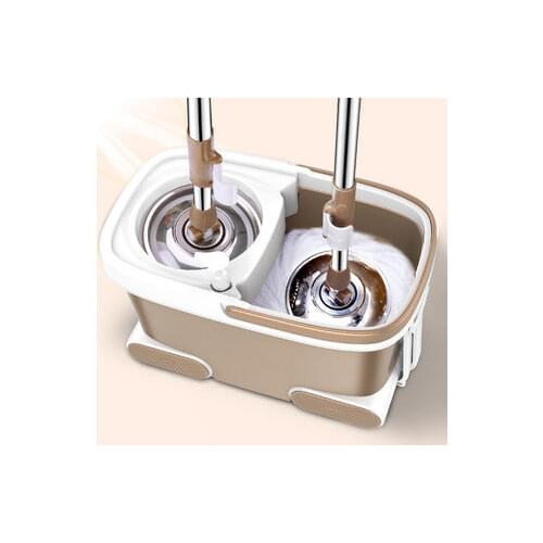 [TB03]Mop Spin Mop&Bucket Double drive with 2 microfiber mop heads Floor Cleaning System Easy wring Metal handle
