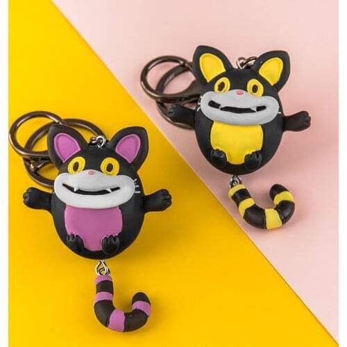 Cute Big Mouth Cat Keychain Shake Tail Car Key Pendant Couple Lovers Backpack Phone Lanyard Charm Girl Boy Gift Toy Accessories