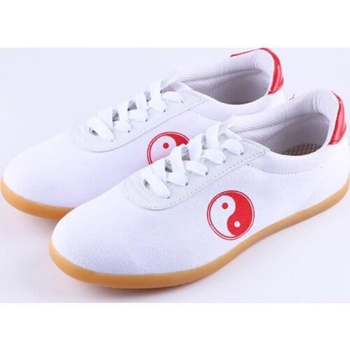 USHINE EU34-45 Canvas Practice Cow Muscle Sole Chinese WuShu KungFu TaiChi Sneakers Shoes Men Women Wu Embroidery