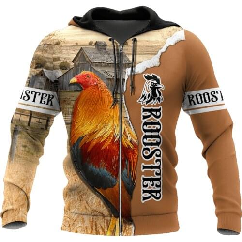 3D All Over Printed Autumn Men Zip Hoodies Farm Rooster Pattern Unisex Casual Pullover Hoodie Streetwear sudadera hombre DW0591