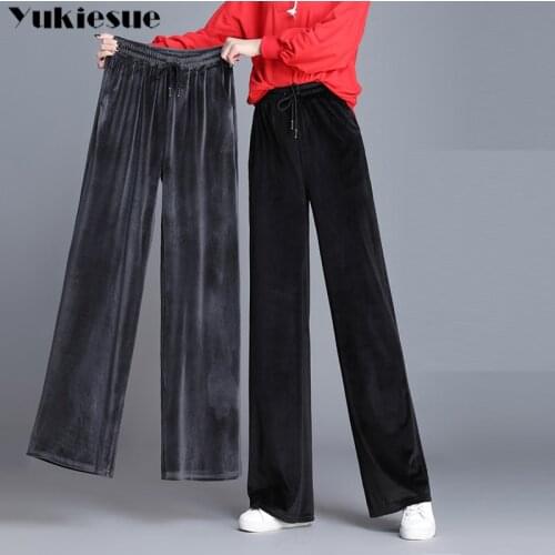 Streetwear 2020 winter gold velevt womens pants female high waist wide leg pants capris for women trousers woman Plus size