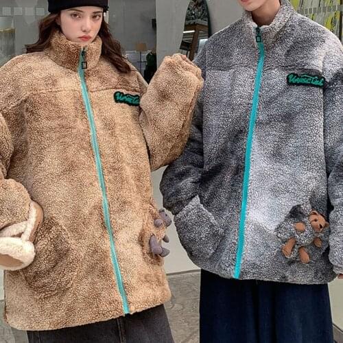 2020 Street Loose Wool Blends Coats Men Women Winter Thick Warm Jackets Grey Khaki White Black Cute Outerwear Stand Collar