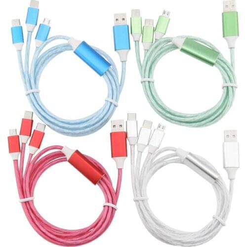 Usb Phone Fast Charging Cables Lighting Micro Type C 3 In 1 Led Glow Flowing Charger Charging For Iphone 12 11 Pro Max Android