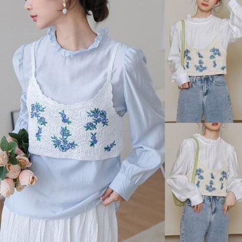 Y166 Women Crochet Knit Camisole Floral Embroidery Beach Sleeveless Crop Top Bralette