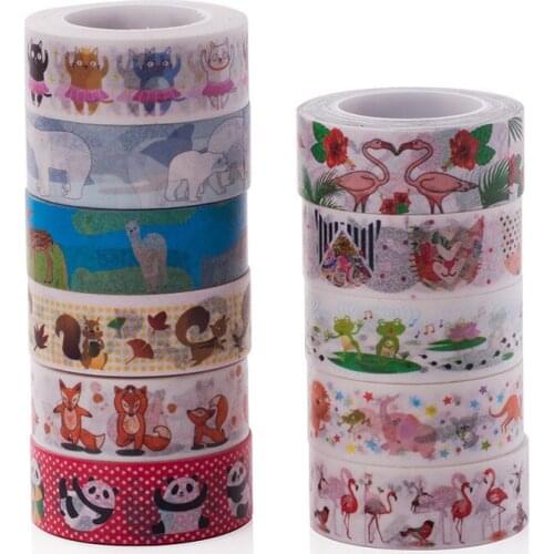 1PC New Cute Flamingo Washi Tape DIY Decoration Scrapbooking Planner Masking Tape Adhesive Tape Kawaii Stationery