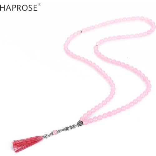 Pink Stone Bracelet Muslim Tasbih Worship Jewelry Woman Jewelry Necklace Tasbeeh 33/99 Bead Prayer Ramadan Gift