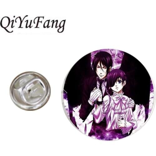 Black Butler Grell Kuroshitsuji Sebastian Ciel Phantomhive Madam Lapel Pins Glass Butterfly Brooches Jewelry Handmade Wedding