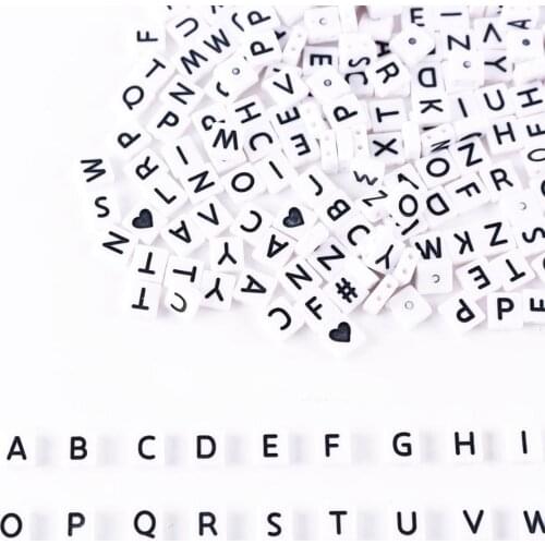 New 4*9mm 2 Holes Square Shape Acrylic Letter Beads 1900pcs White with Black English Character Plastic Alphabet Jewelry Spacers