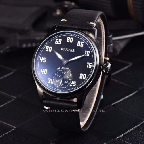 Fashion Mens Hand Winding Mechanical Watches 44m Parnis Genuine Leather Waterproof Hand Wind Watches Men relogio masculino