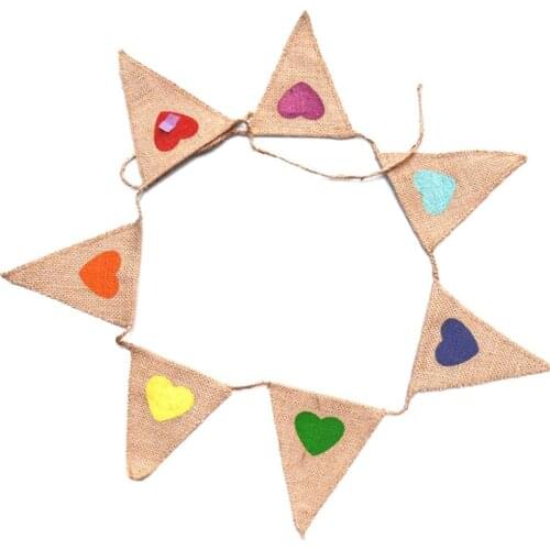 CNIM Hot Vintage Bunting Flags with Cute Colorful Heart, Vintage Toys Fabric Jute Burlap Banner Shabby Chic Bunting for Baby N