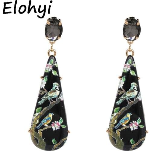 ELOHYI Statement Trendy Jewelry Elegant Geometric Resin Coloured Drawing Flower Earrings Crystal Antique Drop Earrings For Women